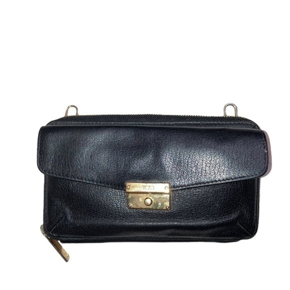 Tumi black leather clutch convertible leather wallet potential crossbody bag